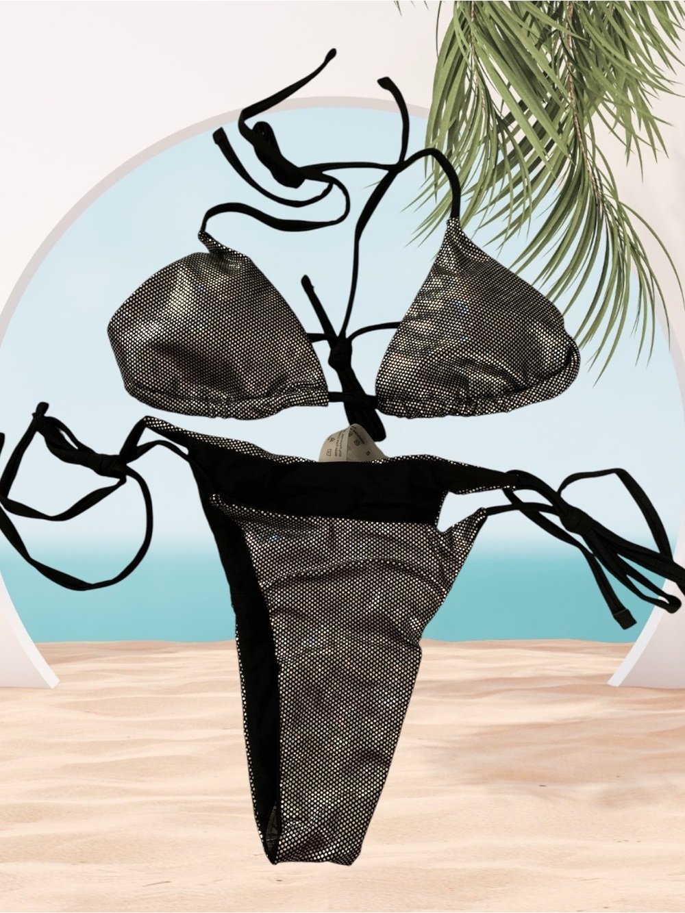 Black and Silver Metallic Triangle Bikini Set - Small